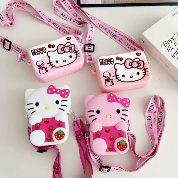 Children's Crossbody Bag Cartoon Cat Silicone Coin Purse Girl's Cute Handbag Childlike Waterproof Mini Wallet