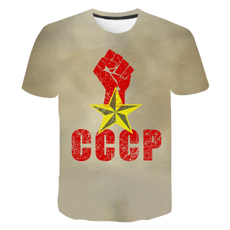 2024 Transfronterizo nuevo estilo soviético CCCP 3D impresión digital cuello redondo tendencia de moda hombres y mujeres camiseta top