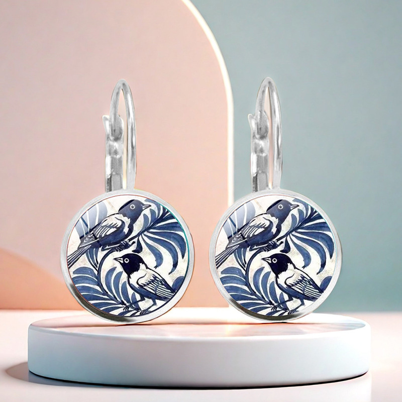 Vintage bird time gem earrings women cross-border European and American fashion silver French French ear hook ear jewelry wholesale