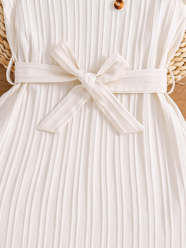 AliExpress Cross-border Supplier Summer New Sweet Girls' Dress Solid Color Bow Belt + Bag