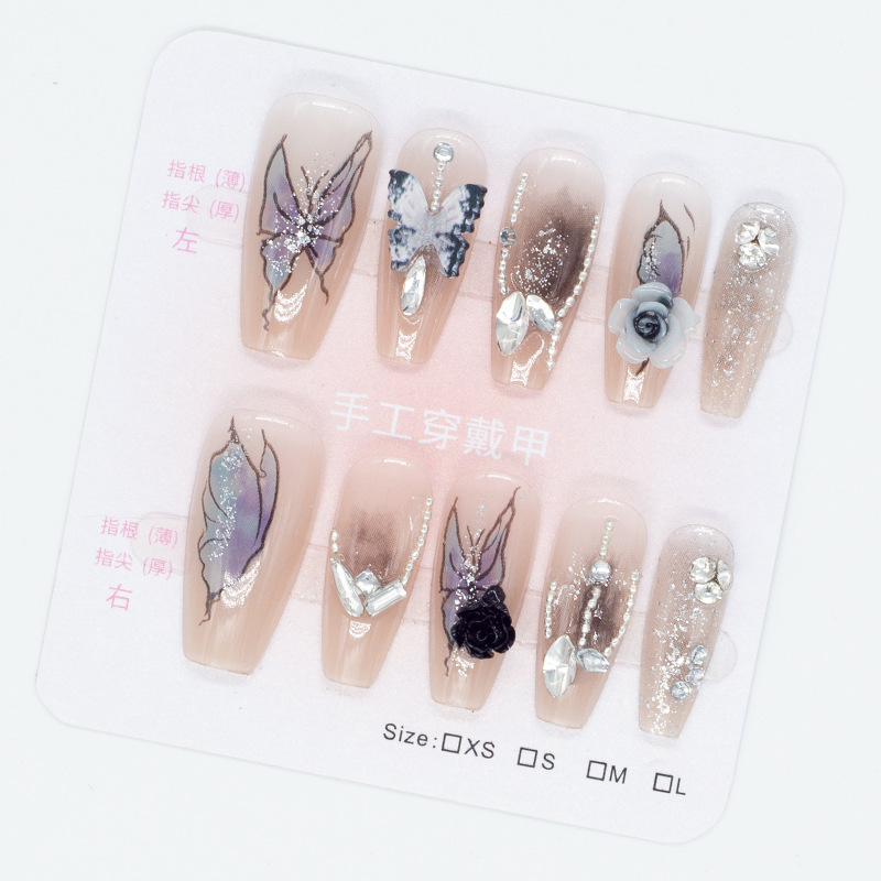Nuevo uso de uñas, uñas prefabricadas, uñas postizas hechas a mano, parches largos de uñas oscuras desmontables, uñas terminadas
