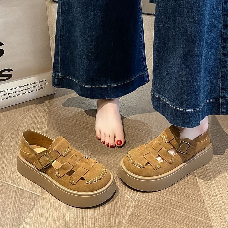 Thick-soled closed-toe slip-on retro Roman sandals for women, 2025 new versatile hollow-out casual two-way wear Birkenstock-style shoes Thick-soled closed-toe slip-on retro Roman sandals for women, 2025 new versatile hollow-out casual two-way wear Birkenstock-style shoes