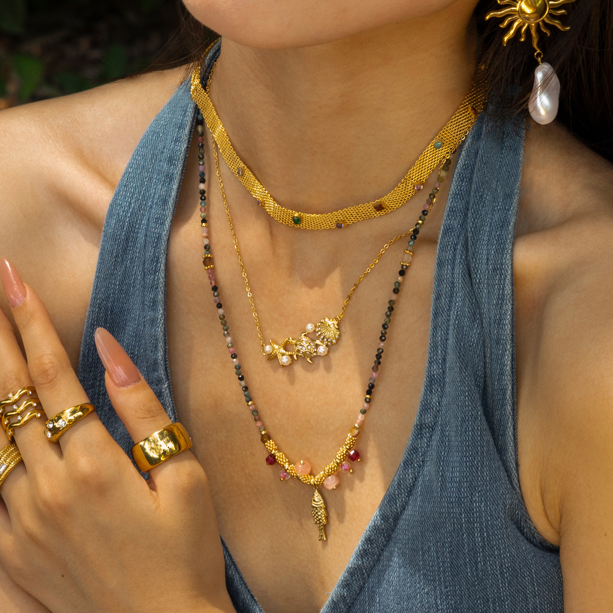 Collar de acero inoxidable TENA Europa y América, lujo ligero, nicho marino, collar de acero, joyas transfronterizas de estilo dulce, chica caliente