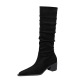 009-17 Vintage Knight Boots Winter Fashion Women's Boots Mid Heel Thick Heel Pointed Suede Wrinkled High Sleeve Boots