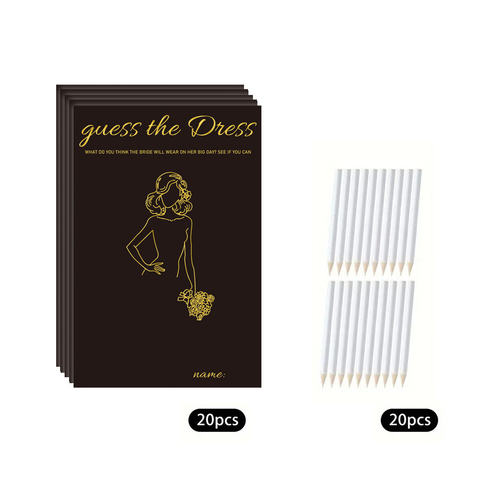 跨境定 制黑色烫金配白笔新娘淋浴游戏婚礼派对猜新娘婚纱游戏卡