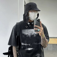 FOG CRAZY連名レトロ水洗いして古いゆるい純綿高街ファッション男女三神裁判半袖tシャツ