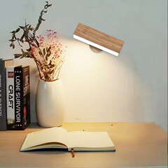 無垢材の学習机ランプ、充電式、モダンでシンプルなスタイル、柔らかな光、目の保護、ベッドサイド読書ランプ、小中学生向け