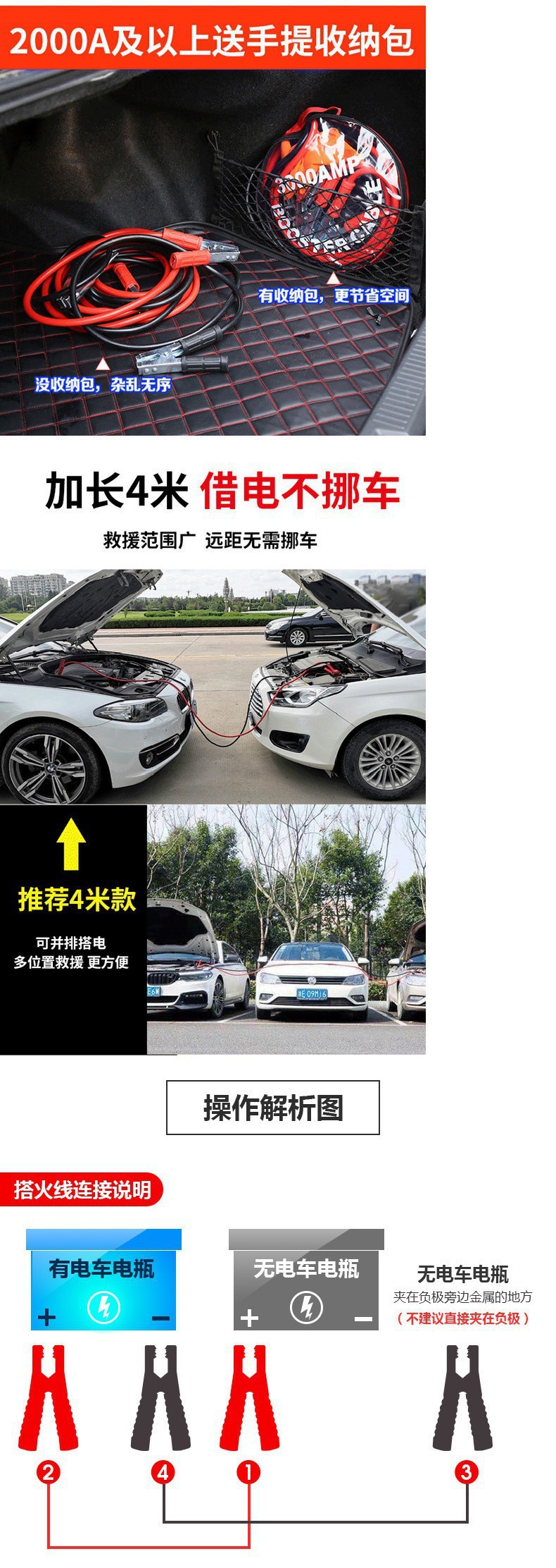 Car Battery Jumper Cables, Pure Copper Power Connection Cables, Ground Cables, Alligator Clips, Direct Supply from Manufacturer, Wholesale
