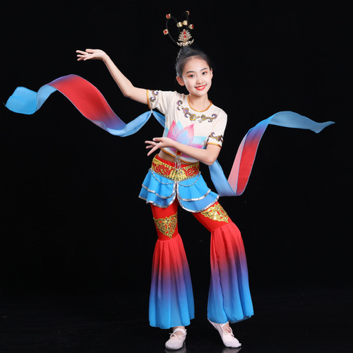 Children chinese folk dance dress dunhuang  fairy flying dance classical dance costumes Girls kids fairy princess rebound pipa solo suit for girls