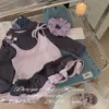 Gray and purple fake two-piece lace top