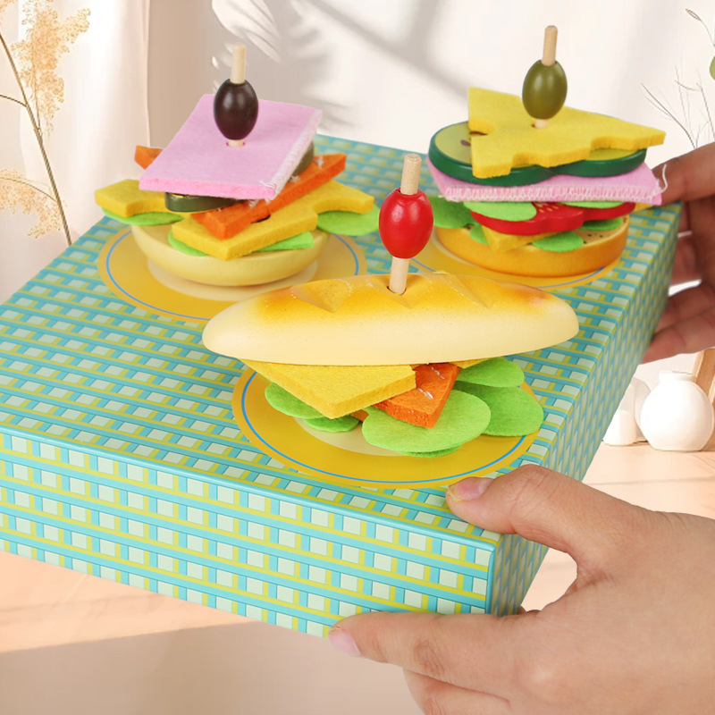 Niños sándwiches de madera simulación casera juego de niños niñas puzzle juguetes de cocina puzzle al por mayor
