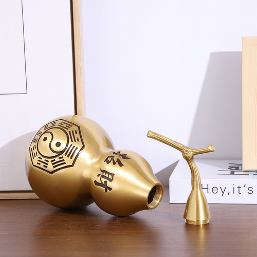 Brass golden gourd bottle ornaments Bagua metal crafts gourd home ornaments Bagua gourd one piece drop shipping