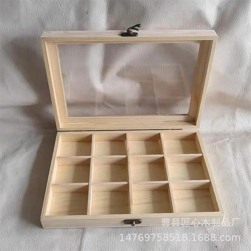 亚克力透明盖多格木盒礼品包装盒松木制12格茶叶盒首饰盒
