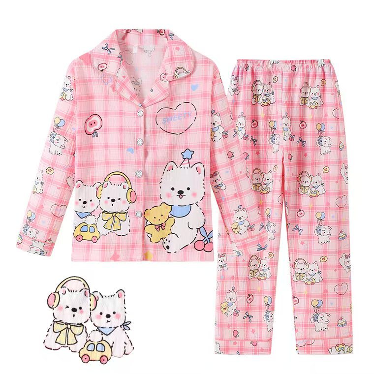 Children's Pajamas Girls Spring Autumn Summer Cloud Cotton Long Sleeve Cardigan Girls Thin Big Children Home Clothes Set Wholesale