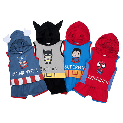 2024 summer boys' suits new style vest hooded with bread shorts men's and women's baby suits children's clothing
