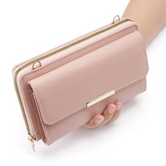 Women's long wallet, Korean style large capacity mobile phone bag, crossbody small bag, solid color coin purse, fashionable and versatile mobile phone bag