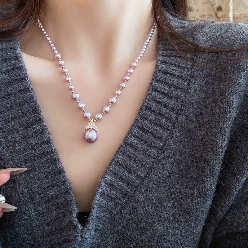 真金电镀圆形珍珠款耳钉项链套装小众耳环时尚气质耳饰轻奢高级感详情37