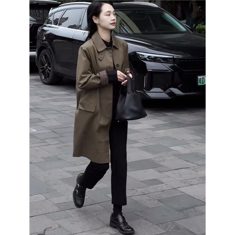Autumn New Stylish Korean Lazy Style Lapel Trench Coat, Fashionable Mid-Length Oversized Coat