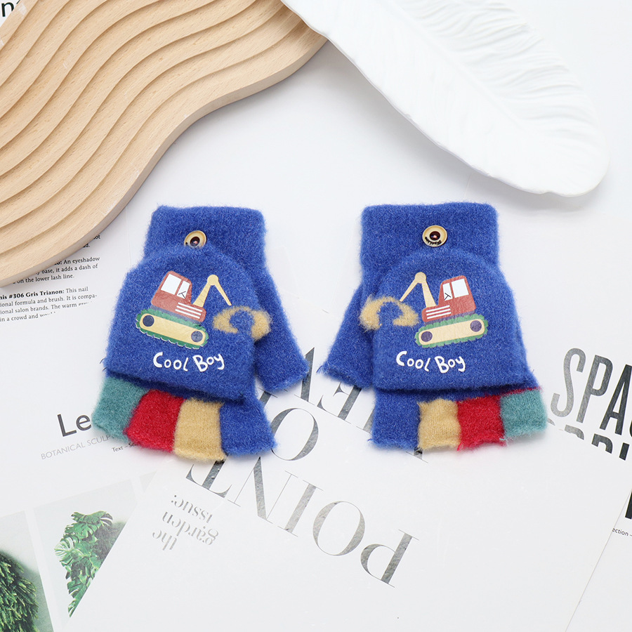 Guantes de invierno de medio dedo para niños niños niños niños niñas estudiantes lindos guantes de peluche de dibujos animados