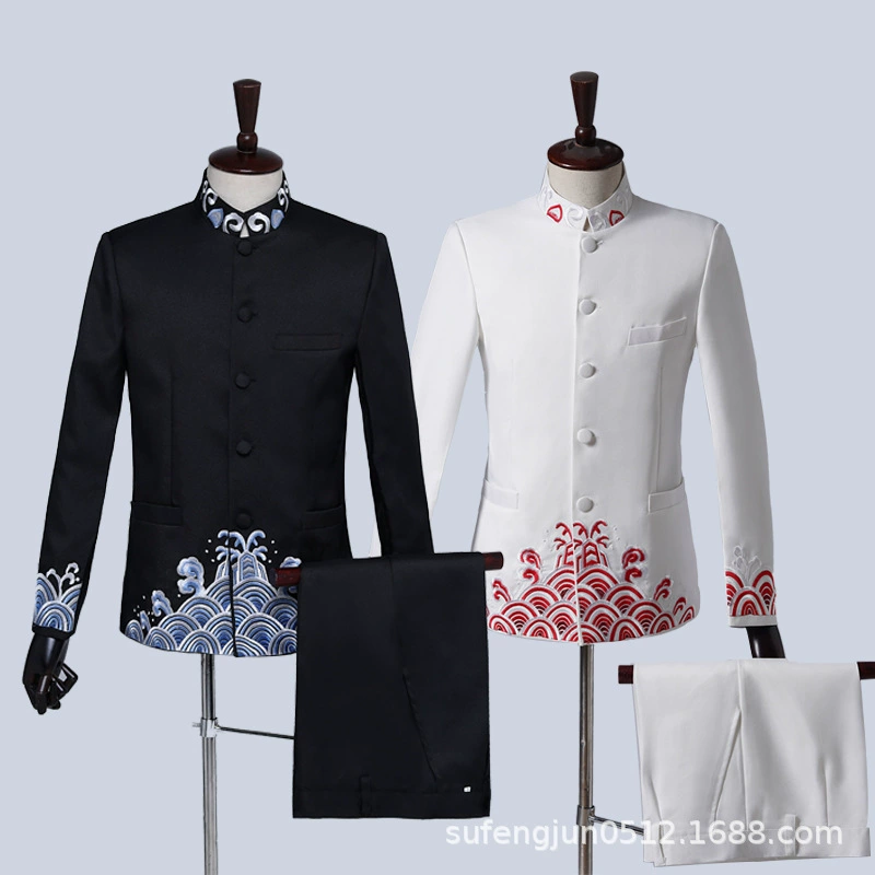 Специальное предложение вышитый воротник-стойка хоровой костюм в китайском стиле мужской Молодежный приталенный костюм в китайском стиле ретро для студенческих выступлений Fashion