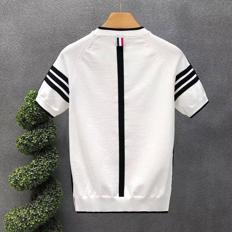 Polo camiseta de punto camiseta de manga corta hombre tres barras TB rayas tricolores aberturas camiseta vieja fábrica de viento de dinero transfronterizo mayorista