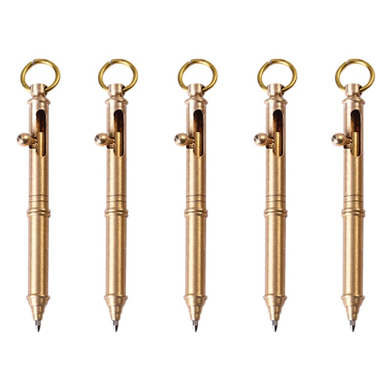 Retro Weighted Brass Signature Pen Creative Metal Gun Bolt Copper Pen Student Practice Calligraphy Black Carbon Pen Printed Logo