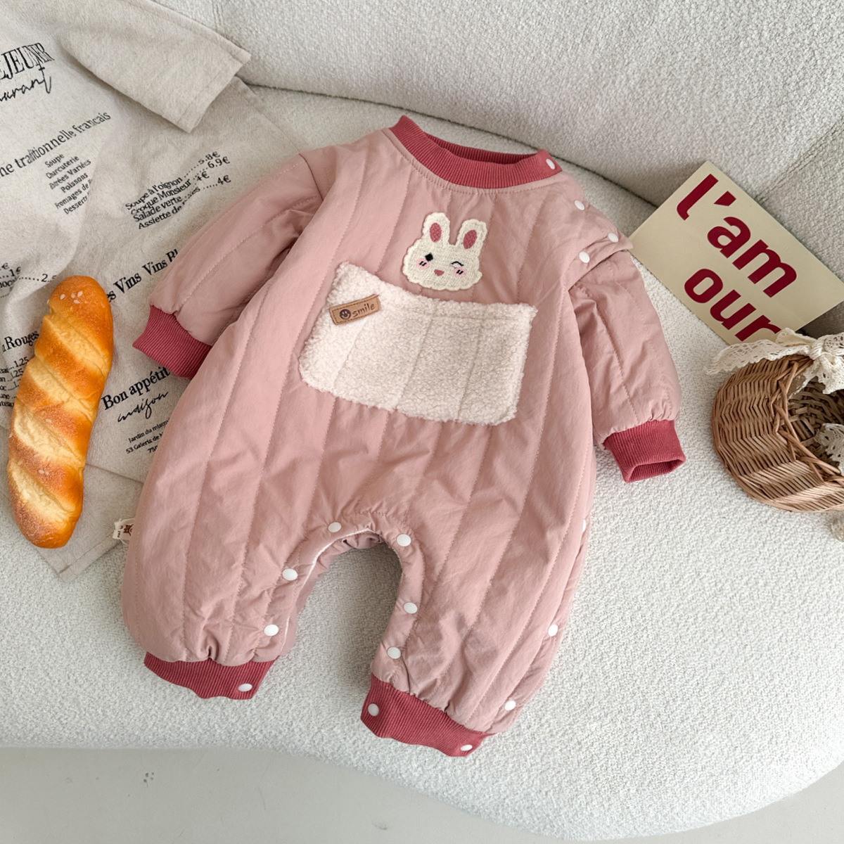 Ropa para niños coreanos ropa de otoño e invierno para bebés más mameluco de manga larga de terciopelo