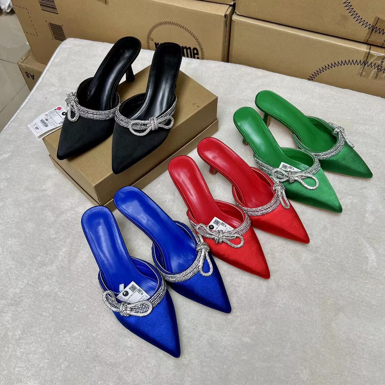 Women's Shoes original single pointed toe rhinestone butterfly chain high heel women's slippers_voghion.com