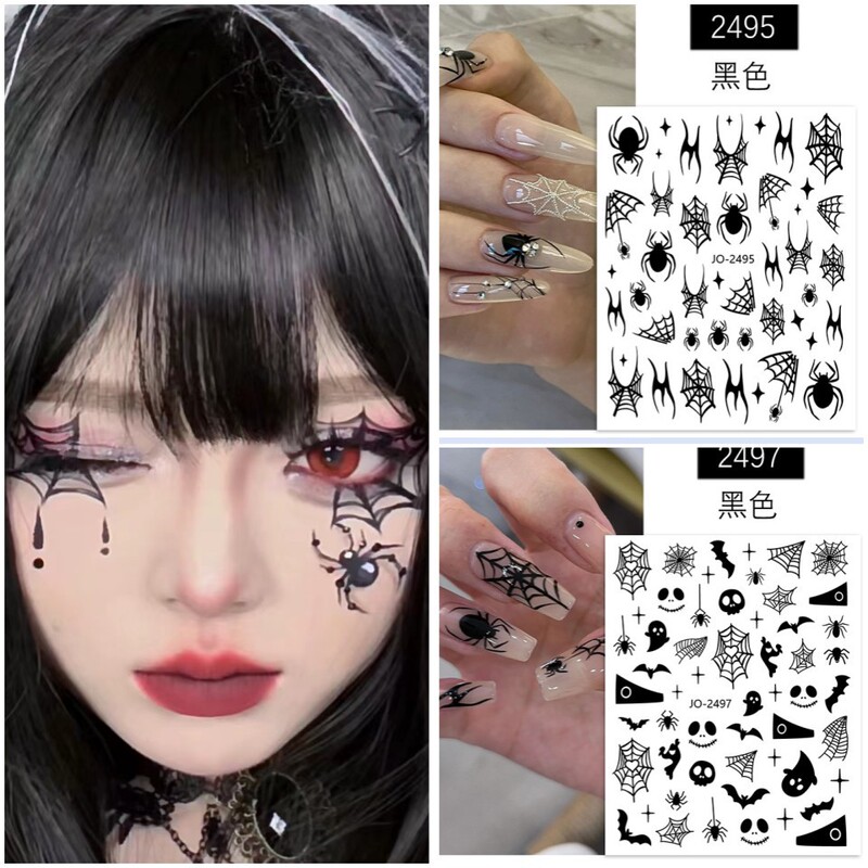 Halloween Face Stickers Kids Boys and Girls Cartoon Simulation Spider Scar Party Black Makeup Face Nail Stickers