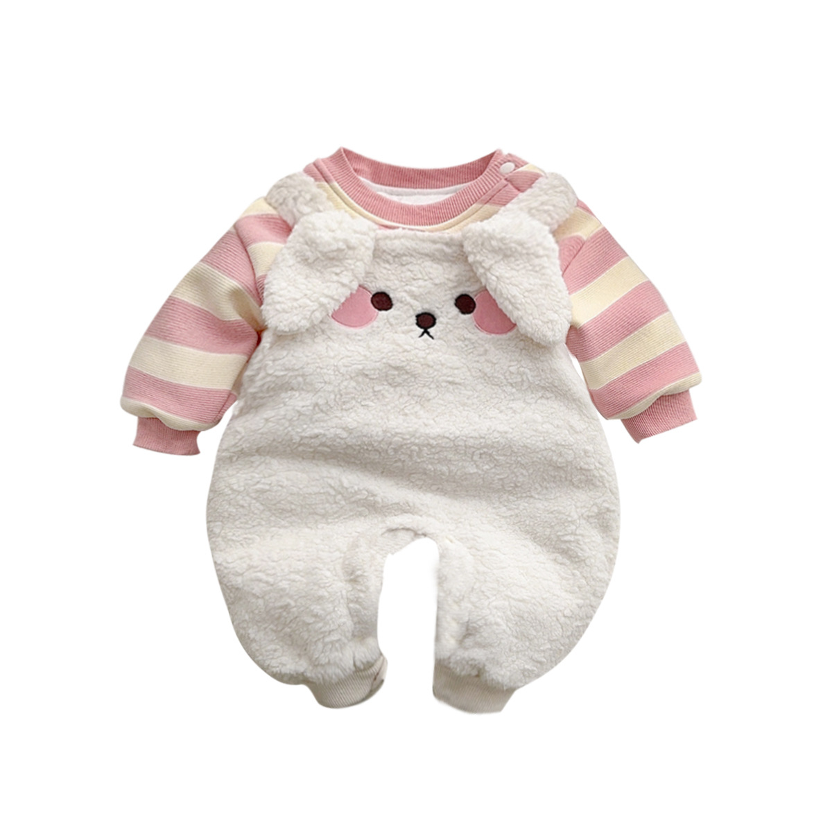 Ropa de otoño e invierno para bebés Suéter a rayas para niños coreanos Monos de lana de dibujos animados lindos Traje de salida de dos piezas