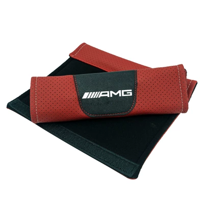 Seat belt shoulder pad: Breathable, Comfortable, Anti-Wear, Cross-Border - amg-red-1-pair