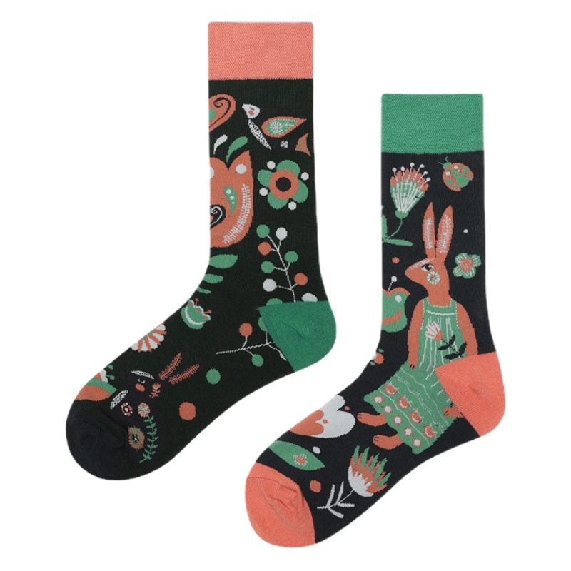 Calcetines AB, calcetines de tubo medio asimétricos y coloridos, calcetines modernos para hombres y mujeres, calcetines de algodón creativos y divertidos con dibujos animados.