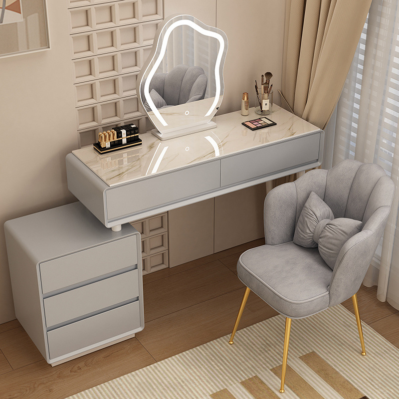 Madera maciza tablero de roca mesa de tocador de estilo de viento silencioso mesa de maquillaje de estilo de viento crema gabinete de almacenamiento mesas de cabecera de cama pequeñas mesas de maquillaje en una