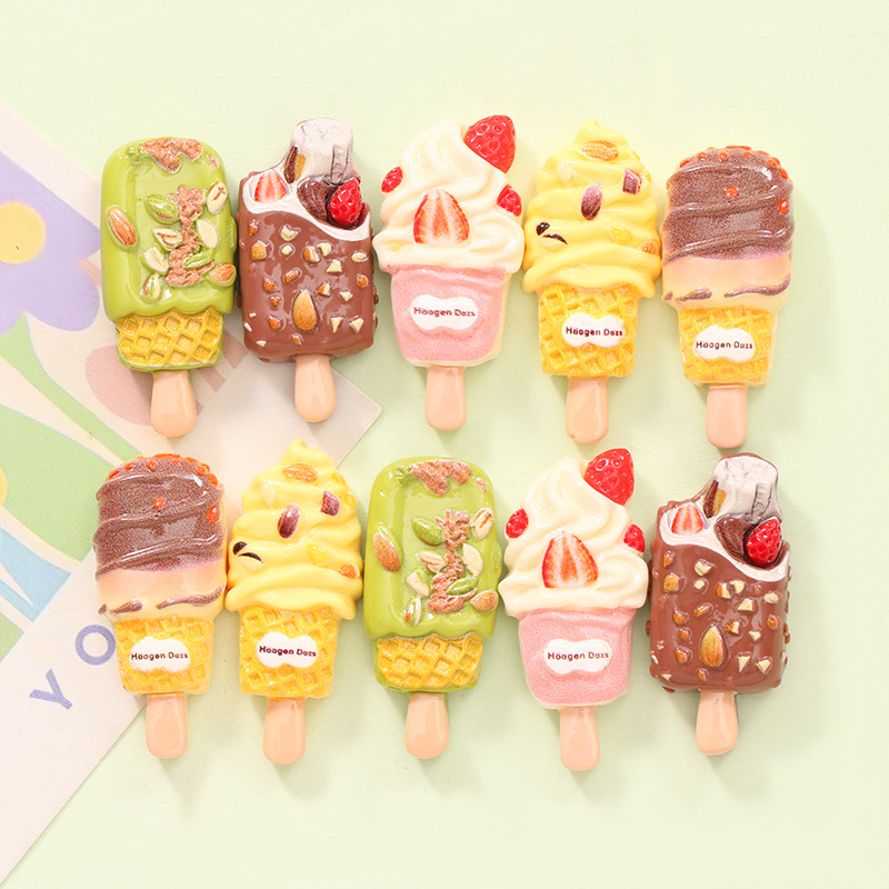 仿真草莓果仁巧克力冰棒 diy奶油胶发夹钥匙扣冰箱贴玩具树脂饰品