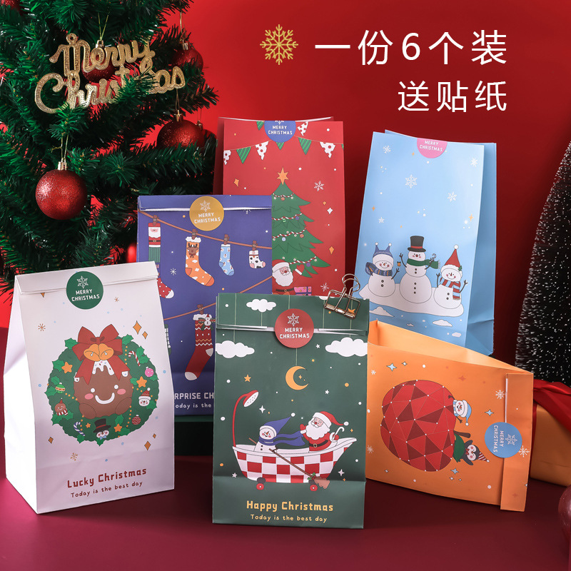 6 Pack Christmas Gift Bags, Safe Fruit Boxes, Paper Bags, Christmas Gift Packaging Bags, Creative Kraft Paper Bags