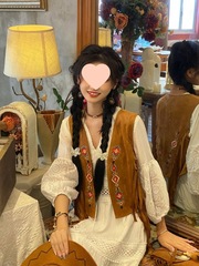 超好看~波西米亚复古流苏刺绣马甲外搭旅行度假穿搭短背心上衣女
