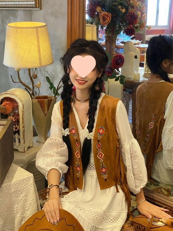 超好看~波西米亚复古流苏刺绣马甲外搭旅行度假穿搭短背心上衣女|undefined