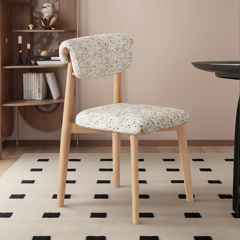 Silla de comedor de madera maciza, cuero de microfibra, restaurante doméstico, silla trasera de tela de algodón y lino, mesa y silla de comedor de hotel, taburete, silla duradera