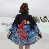 Халат Hanfu с принтом кои, летняя свободная пара с перьями, тонкая куртка, рубашка, солнцезащитный кардиган, накидка