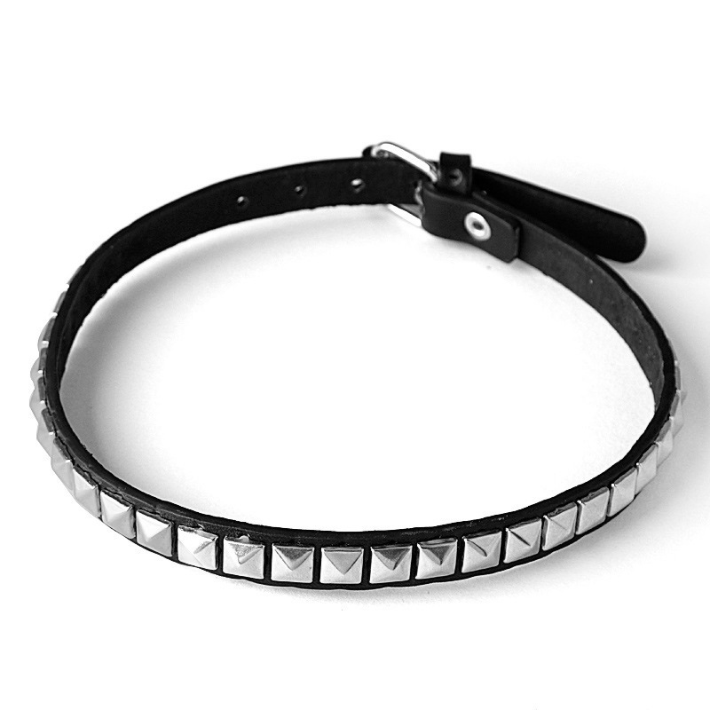 European and American Punk Style Trendy Leather Necklaces for Men and Women, Women's Choker, Square Rivet Neck Chain, in Stock