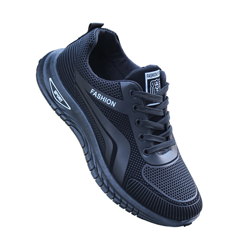 Zapatillas de deporte de entrega de una pieza zapatos de hombre Otoño e Invierno zapatos casuales de fondo suave zapatos impermeables de cuero negro zapatos para correr hombres transfronterizos