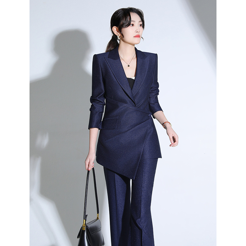 Professional Suit New 2025 Spring and Autumn Long-sleeved Elegant navy blue Jacket Women's Slim-fit Elegant Two-piece suit