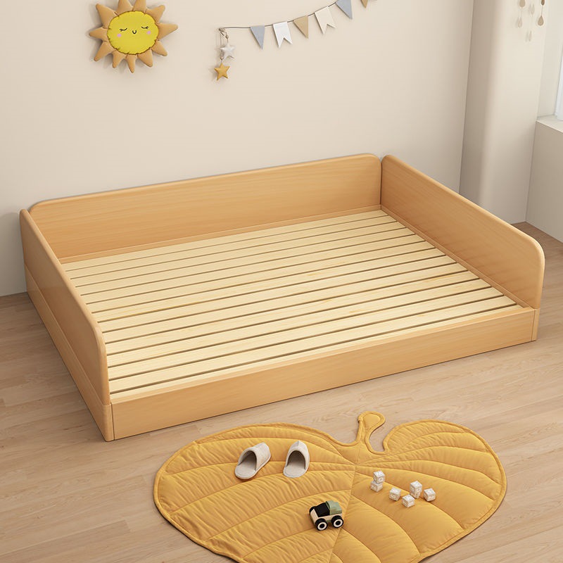 All Solid Wood Beech Kidsren's Bed Single Layer with Guardrail Semi-Enclosed Tatami Floor-Standing Double Bed Spliced ​​Bed