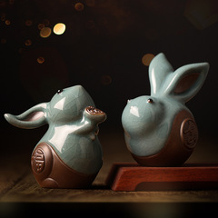 Creative Ceramic Guanyao Twelve Chinese Zodiac Rabbit Year Animal Figurines – Adorable Little Rabbits for Tea Tables, Tea Ceremony Decorations, and Tea Pet Displays