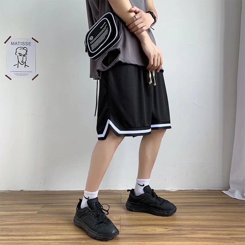 Pantalones cortos casuales de verano para hombres, marca de moda ins, color sólido, contraste simple, moda, tubo recto suelto, pantalones deportivos de cinco puntos