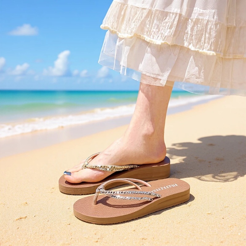 Fashionable Rhinestone Women's Summer Thick-Soled Top Quality Non-Slip Outdoor Beach Flip-Flops_voghion.com