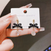 Fashionable advanced silver needle, earrings with bow, silver 925 sample, high-quality style, light luxury style