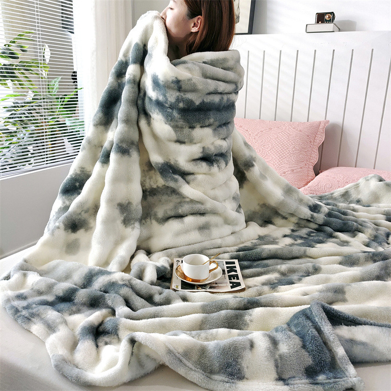 Manta de lana de burbuja a juego de color de impresión transfronteriza de comercio exterior Manta de sofá de terciopelo de leche con brida de felpa de conejo de imitación Manta de siesta con cubierta de aire acondicionado