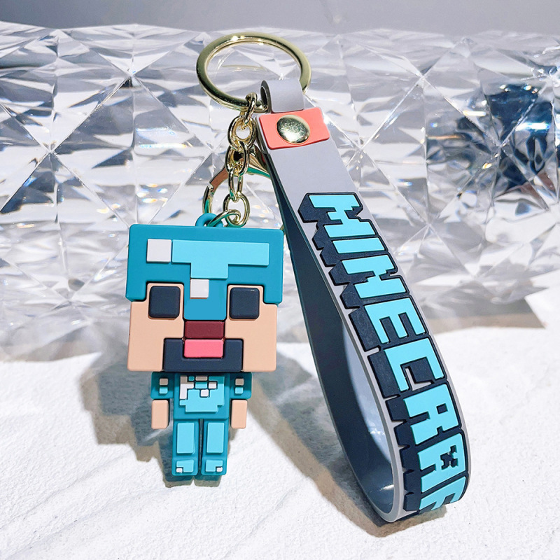 ゲームマインクラフトソフトプラスチックキーホルダーペンダントキーチェーン車のペンダント漫画人形 pvc ビルディングブロック人形|undefined
