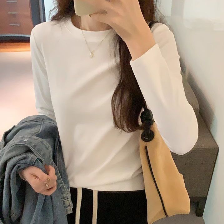 Pesada camiseta de base negra de terciopelo alemán de doble cara para mujeres otoño y invierno nuevo estilo coreano de terciopelo de doble cara grueso camiseta de manga larga image 1